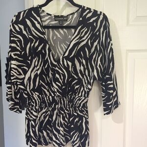 Harper Monochrome Zebra Print Medium 3/4 Sleeve Blouse